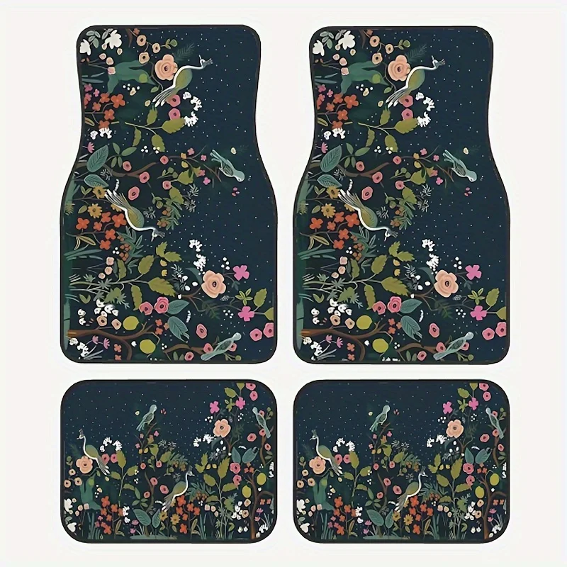 

4pcs Silent Garden Pattern Car Floor Mats, Four-Piece Set, Comfortable Crystal Velvet Vehicles Floor Mats, Front & Rear Full Cov