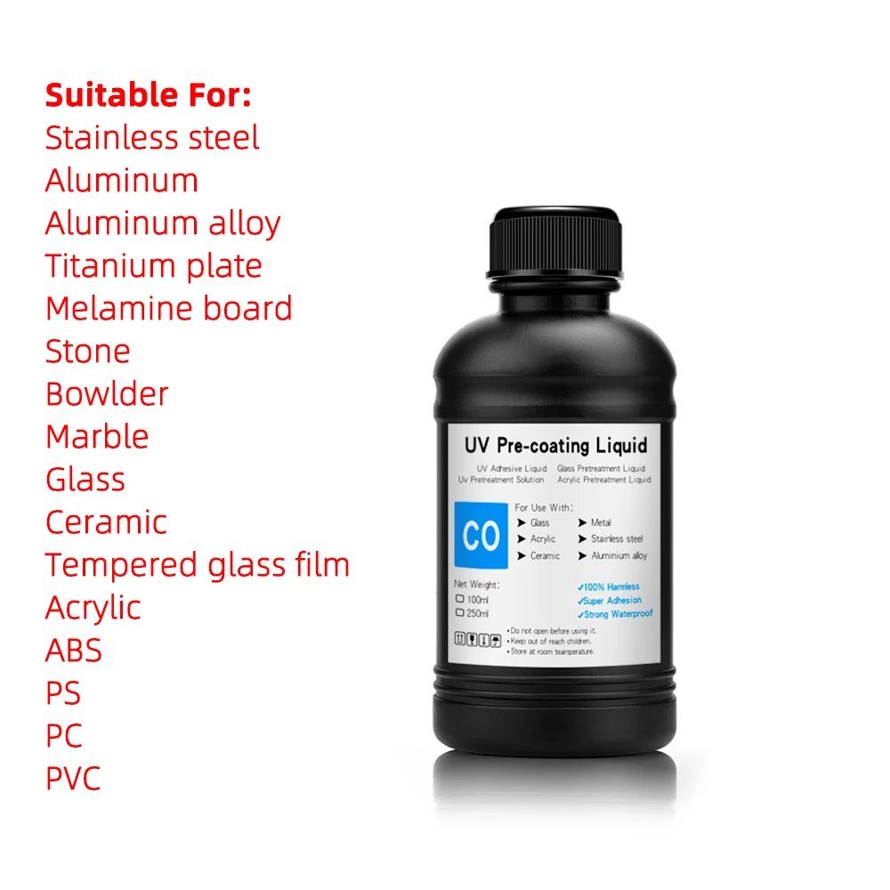 250ML UV Pre-Coating Primer For UV Flatbed Printer Curing Ink For Printing On Glass Ceramic and Acrylic Metal UV Coating Liquid