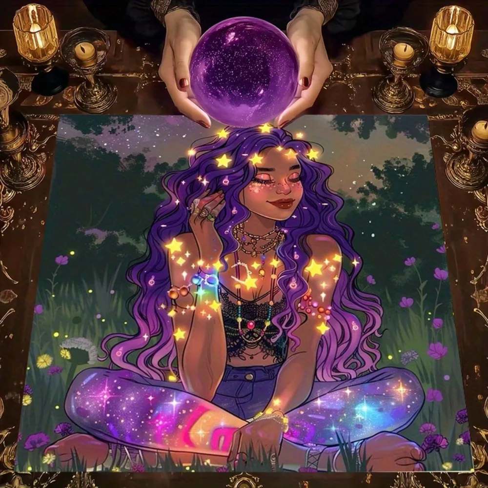 Starry Sky Meditation Tarot Cloth Multiple Sizes Digital Print Cosmic Universe Mystical Polyester Divination Party Home