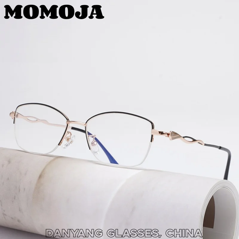 MOMOJA Alloy Women's Cat Eye Half Glasses Ultra Light Retro Fashion Trendy Elegance High Quality Daily Casual Eyeglasses XL23009