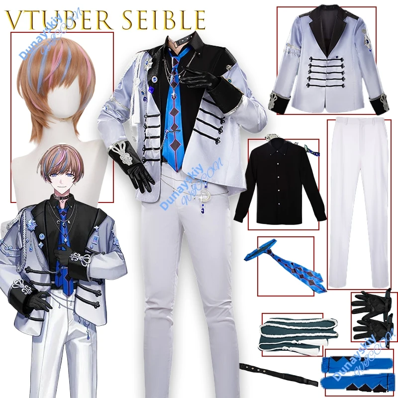 

Vtuber Seible Men Cosplay Costume Full Set Fantasia Dress Cloak Coat Pants Outfits Halloween Carnival Party Suit