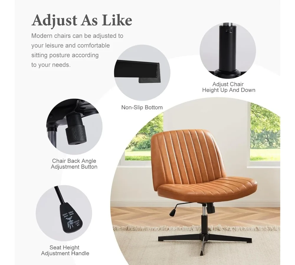 كرسي مكتب حديث بدون ذراعين مع 360 درجة °   دوار وارتفاع قابل للتعديل، مقاعد مهام من قماش جلد البولي يوريثان للمكتب المنزلي - بني