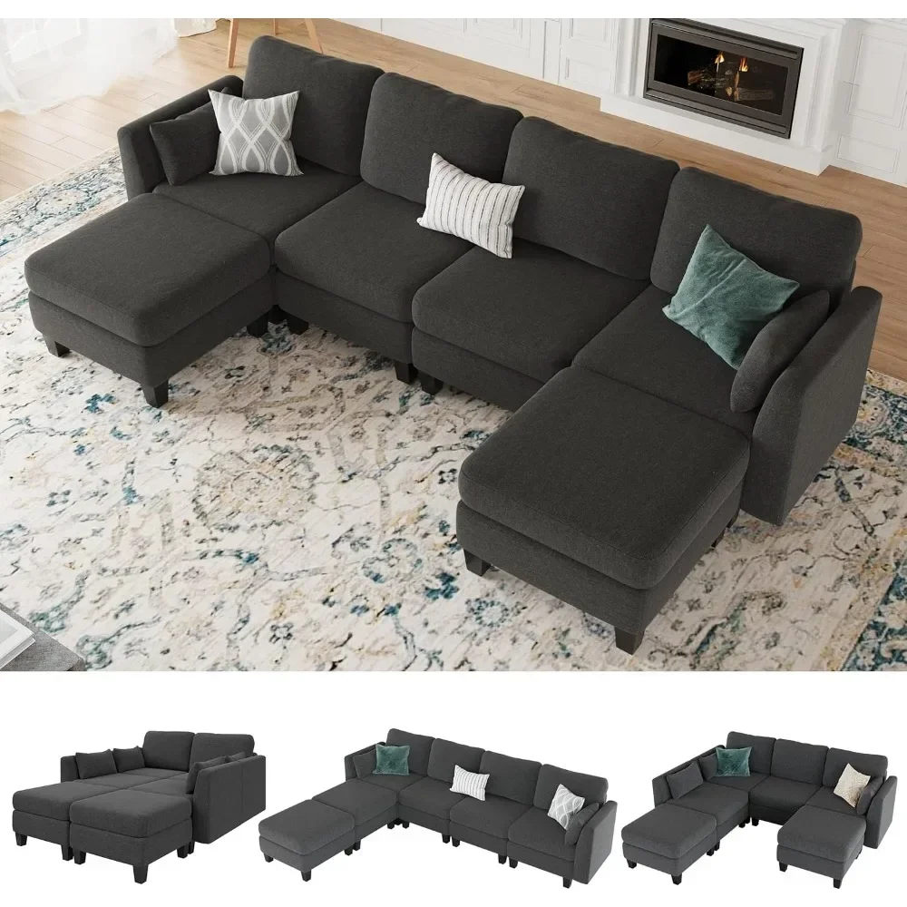Modular Sectional Sofa, With High Density Memory Foam, 6 Seat Comfy Modular Couch , Modern U Shaped Sectional Sofa,