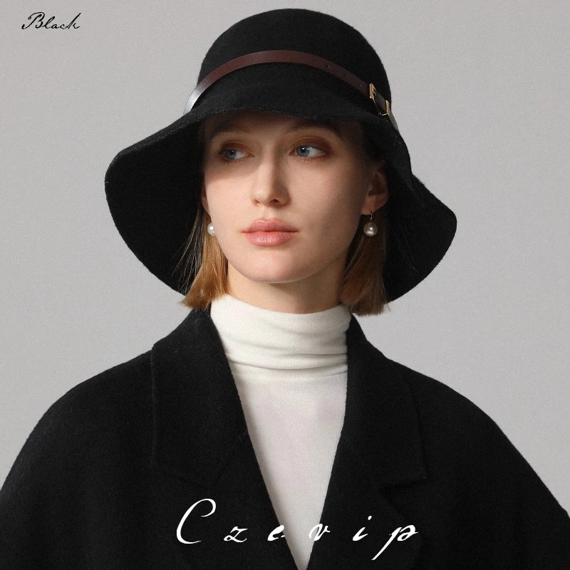 Winter Bucket Hat - Premium Wool, Packable, Black/White/Beige Colors, Women Warm Hat