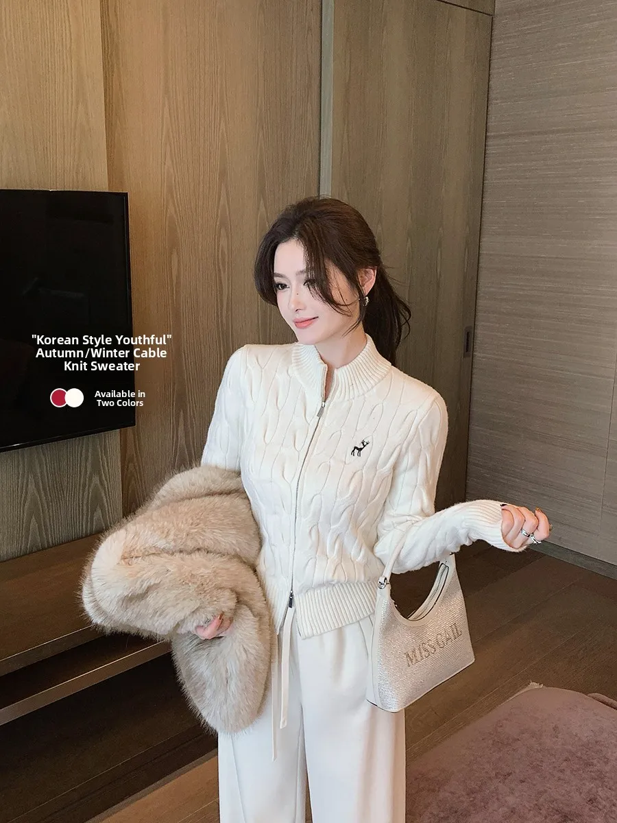 

Ms.Daoge Lady Sle Zipper Casual Knitted Sweater Women's Autumn Winter ort Inner Wear Comfortable Soft Pure Color Knitwear