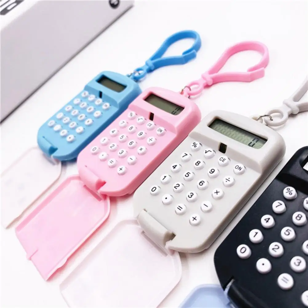 Mini calculatrice innovante, pendentif numérique de dessin animé avec porte-clés