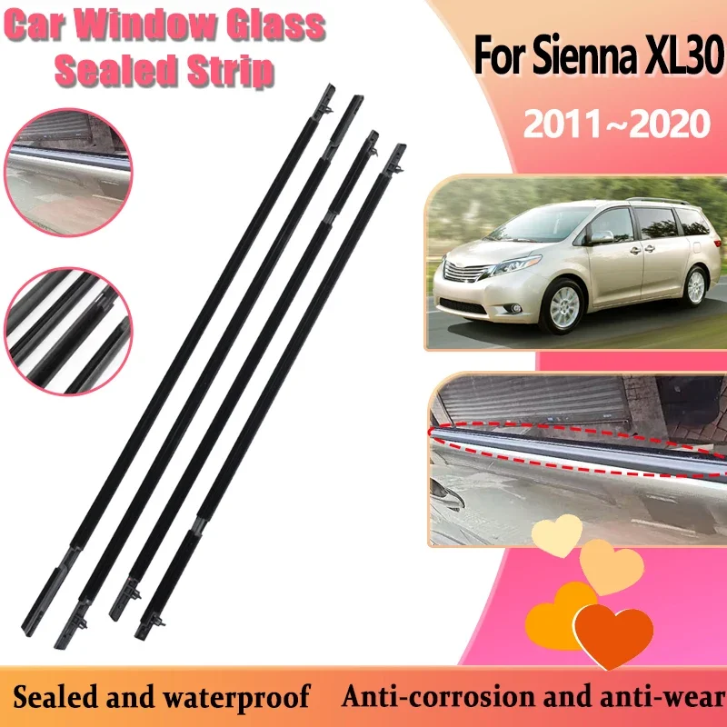 

For Toyota Sienna XL30 2011 2012 2013~2020 Car Door Window Glass Sealed Strips Chrome Weatherstrip Waterproof Belt Accessories