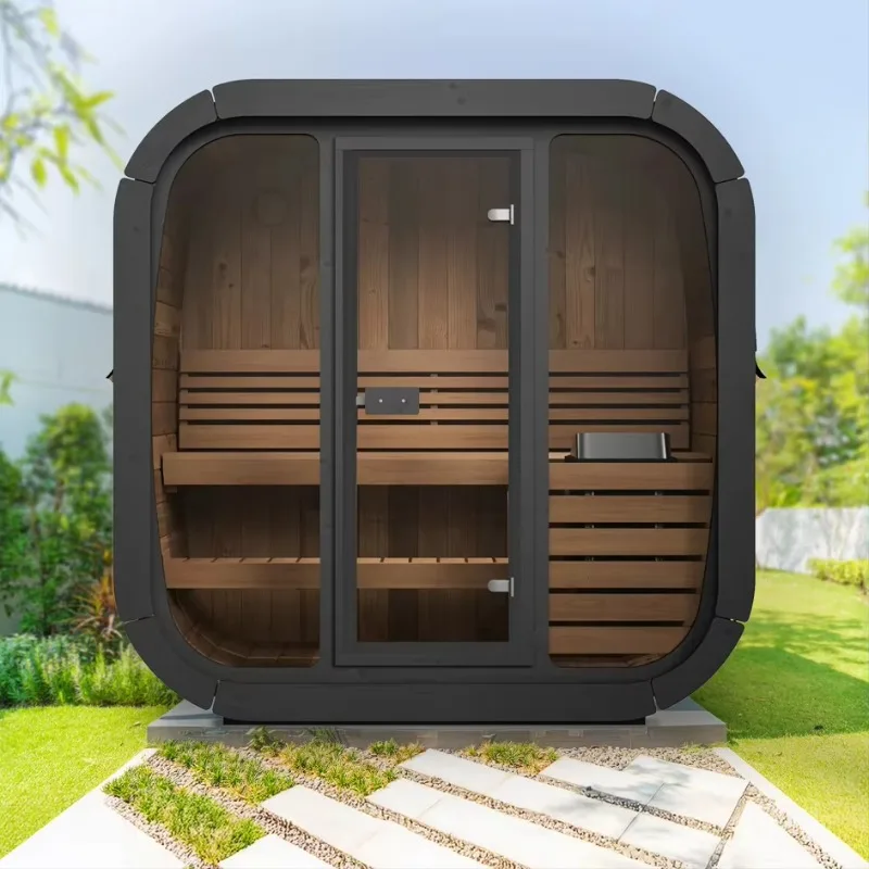 Customized 2 Person Outdoor Cube Sauna, Red Cedar Solid Wood Stylish Steam Sauna Room Factory Direct Supply
