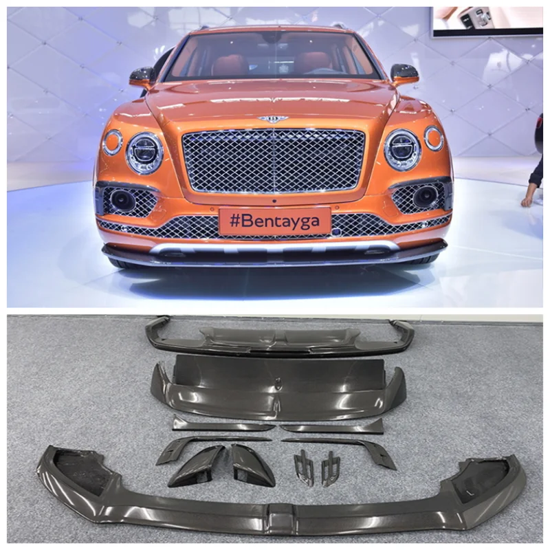 

Передний разветвитель для губ из углеродного волокна для Bentley Bentayga V8 W12 2016-2022, задний диффузор, спойлер, боковая юбка, зеркало заднего вида