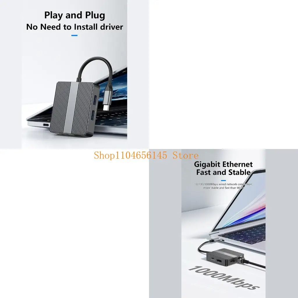 

5ASD USB C 7 в 1 USB3.2 Док -станция для ноутбука типа C с 4K 60 Гц HDTV RJ45