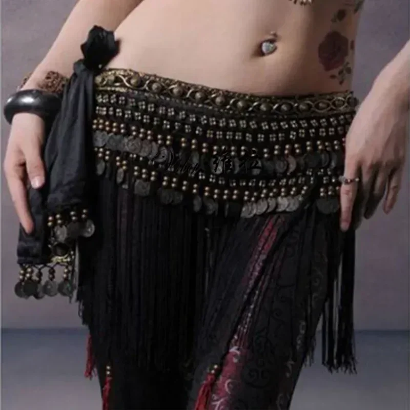 New belly dance hip scarf coin belt tribal clothing tassel tassel belt copper belly dance waist tribal design tapered belt