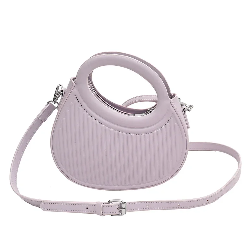 Half Moon Small Shoulder Bag For Women 2024Spring New Green Purple Handbags Pleated Design PU Leather Crossbody Round Hand Bag