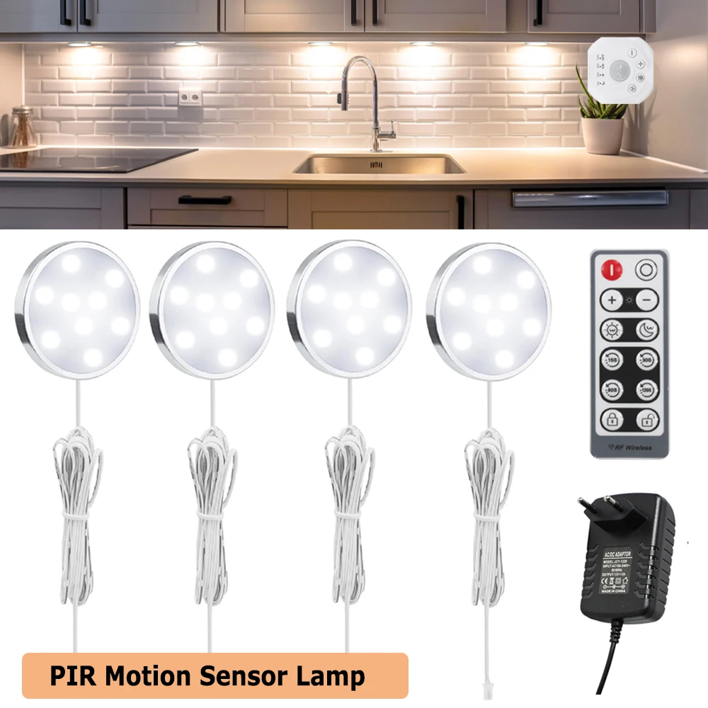

3 6 9 шт. круглый светодиодный светильник под шкафом PIR датчик движения теплый белый мебельный шкаф кухонная витрина лампа таймер автоматическое включение/выключение