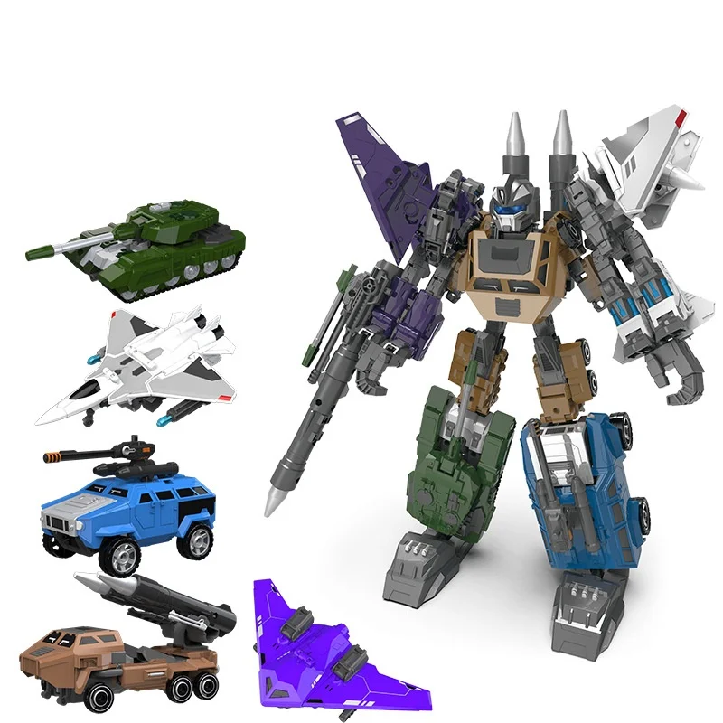 Conjunto combinador de brinquedos de deformação 5 em 1, escala pequena, anime, devastador, modelo de tanque, presente para adultos, meninos, carro robô transformável