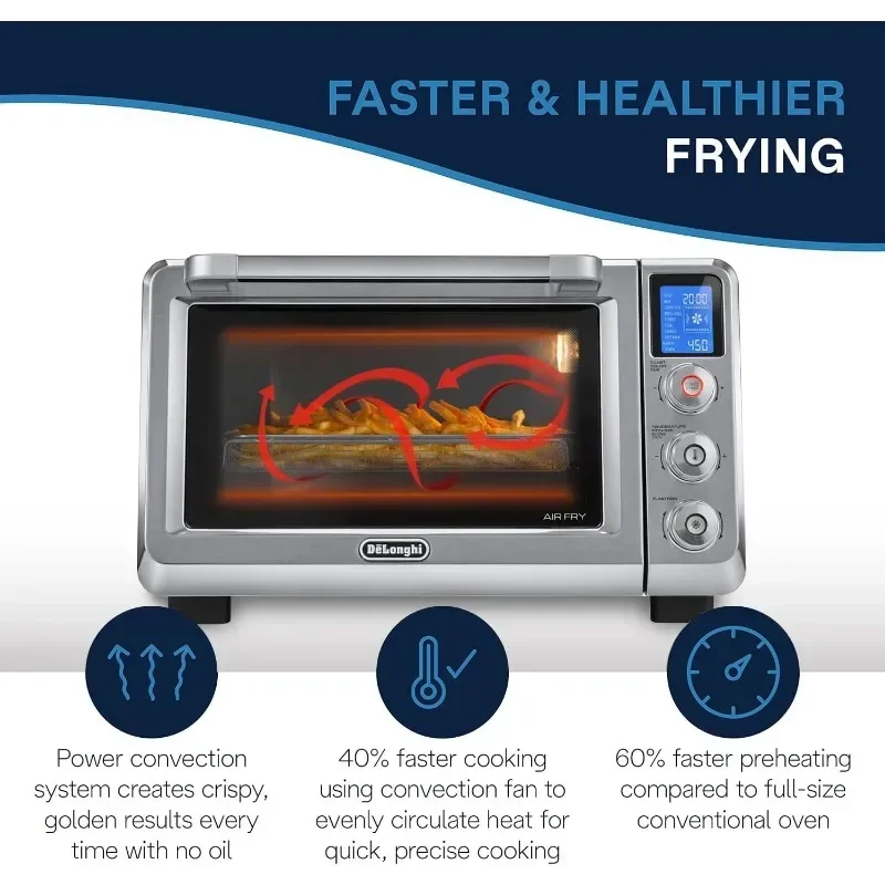 De'Longhi-Friteuse à air numérique, four à véritable convection avec éclairage intégré, préréglages de réchauffage, acier inoxydable