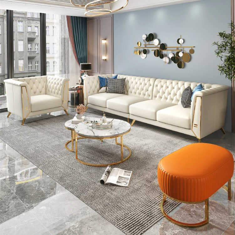 Microfiber Fabric Lobby Apartment 1 2 3 Seater Villa Sofa Set Simple Luxury Italy Modern Design Living Room Sofa Chesterfield