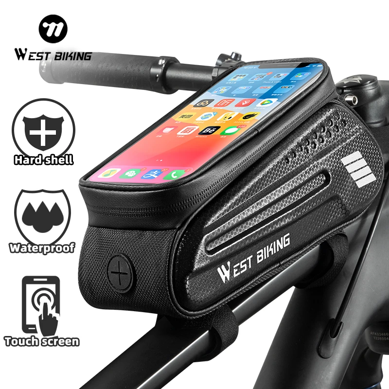 WEST BIKING Bicycle Top Tube Bag 1.5L Touch Screen Cycling Phone Bag Portable Waterproof Bike Handlebar Bag Bike Accessories