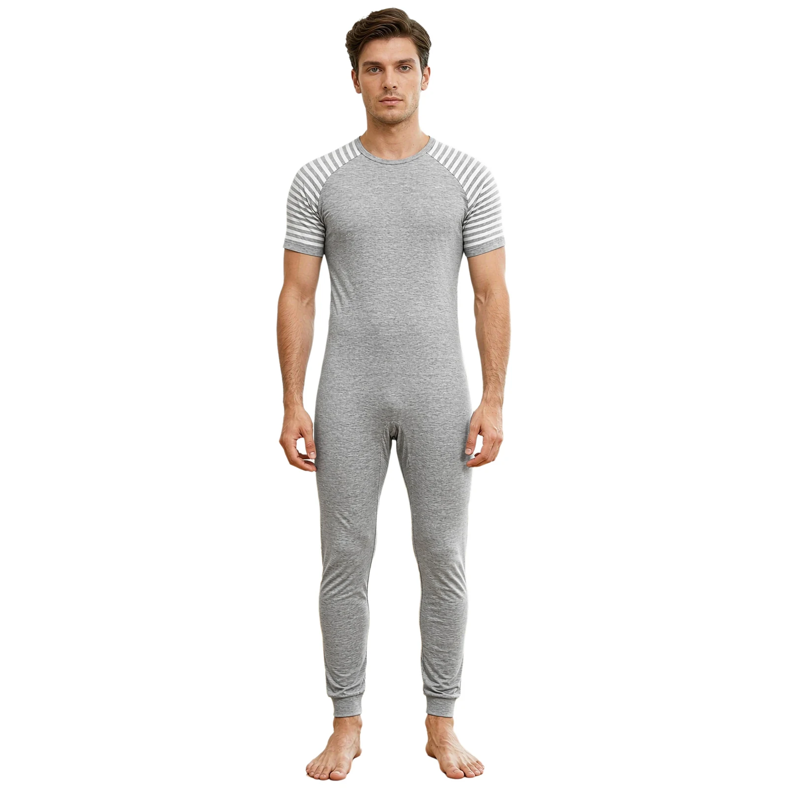 Men Anti-strip Back Zipper Pajamas Jumpsuit ASD Adult Special Needs Adaptive Clothing Short Sleeve Casual Sleepwear Homewear