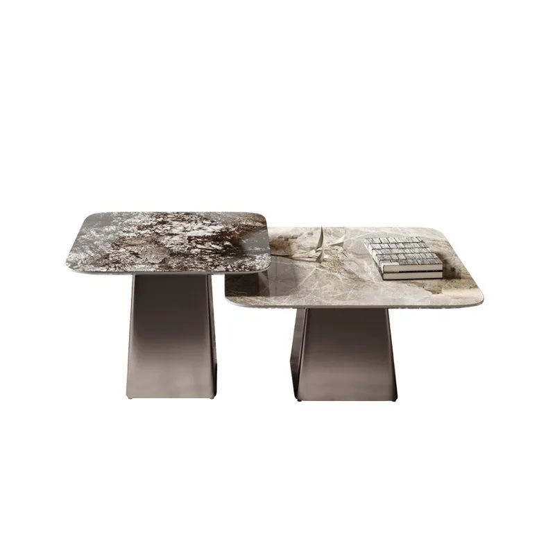 Italian rock slab coffee table, bright modern simple household small apartment light luxury high-end designer square coffee