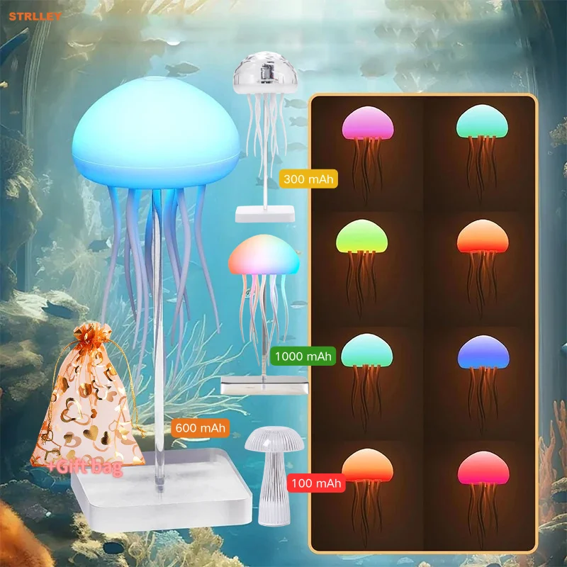 Voice-Activated Bionic Jellyfish Lamp, Dancing Whiskers - RGB Gradient Bedside Lamps, Rechargeable Touch Sensor Table Light