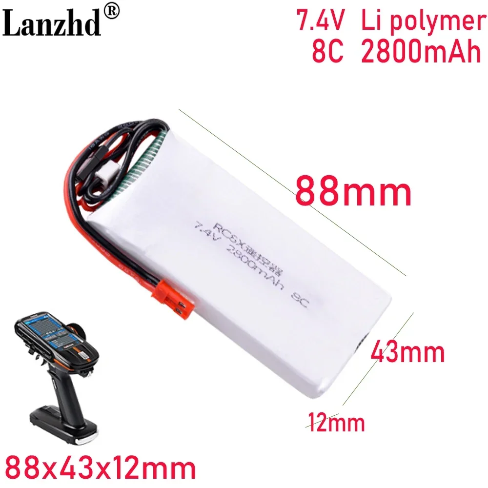 7.4V 2S1P 8C lithium battery 2800mAh For Ledi RC8X gun control battery model RC6GS RC4GS remote battery