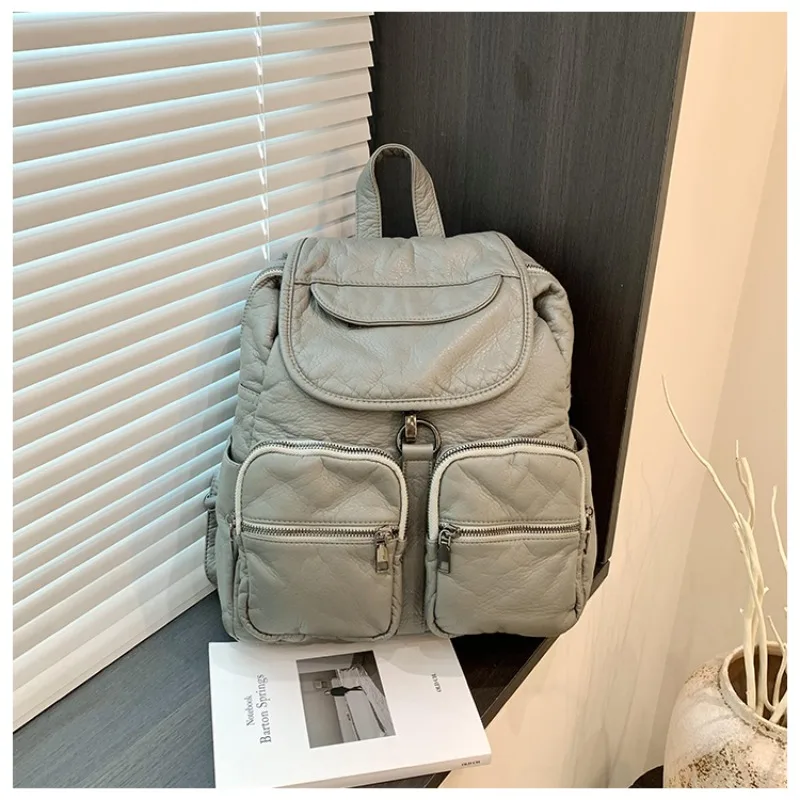 Gray PU Large Capacity Sense of Luxury Backpacks Classic Hot Trendy High Quality Fashion Backpacks for Women 2024 New Style