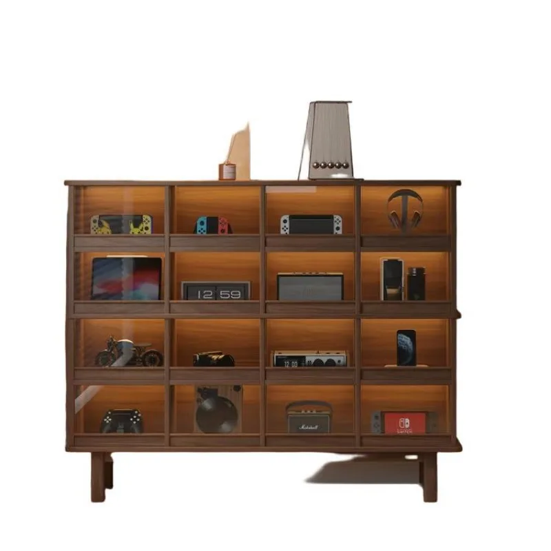 New Chinese Display Cabinet Household Tea Room Tea Set Storage Cabinet Sense Display Stand Black Walnut Glass Locker