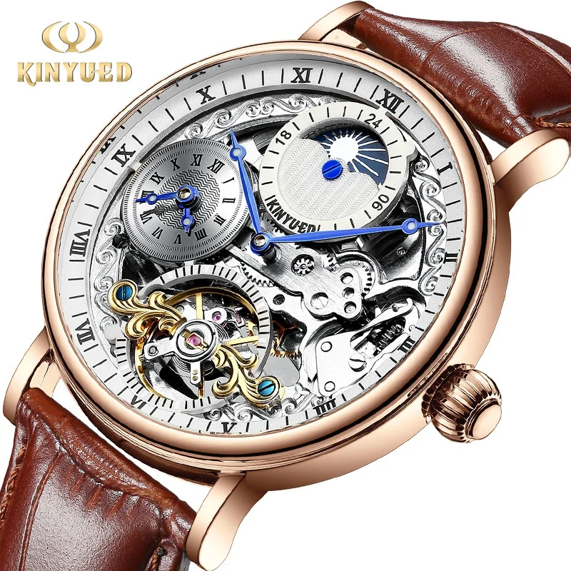 Free ShippingKINYUEDMen's Hollow Tourbillon Automatic 's Men's Mechanical Watch Delivery