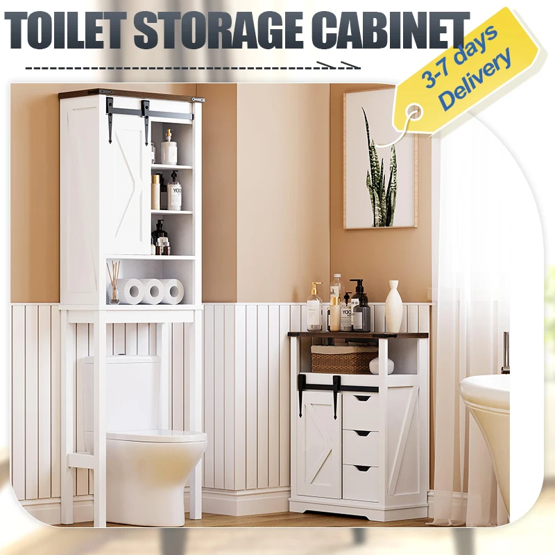 Toilet Storage Cabinet with Adjustable Shelf and Door, Bathroom Space Saver Organizer Above Toilet with Open Shelf