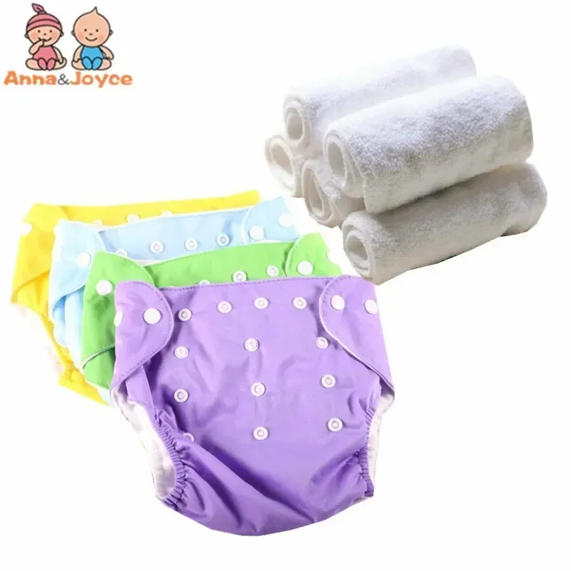 4 Diapers+10pc 3layers Inserts Baby Fraldas Adjustable Washable Cloth Nappy Snap Waterproof