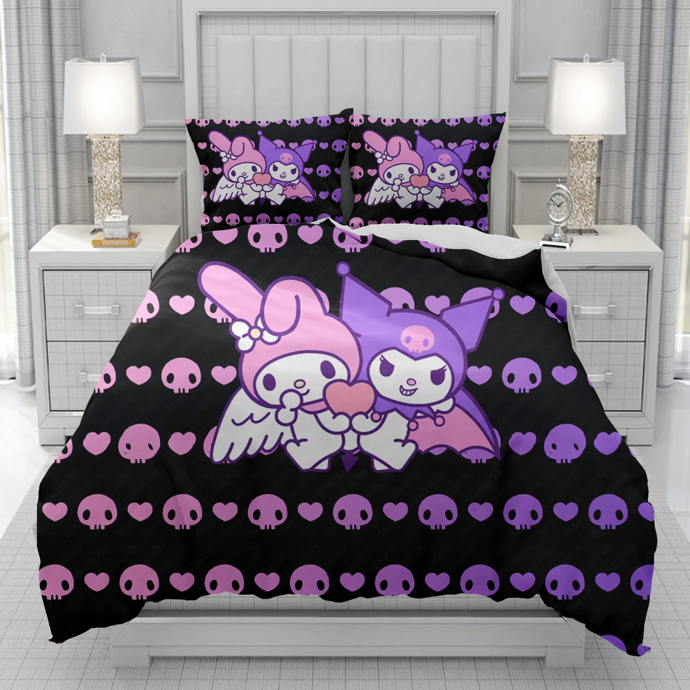 Kuromi Dekbedovertrek heren dames/Kinderen KID Afdrukken Disney cartoon Beddengoed Set Trooster Bed Zacht