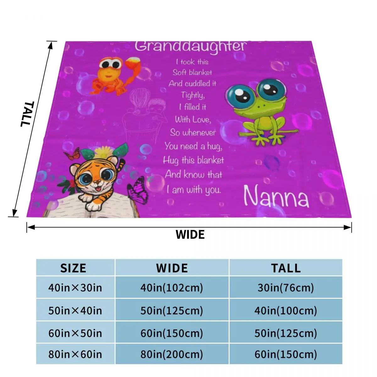 To Granddaughter, love from Nanna, cuddle blanket Throw Blanket Winter beds Camping Blankets For Sofas Decorative Throw Blankets