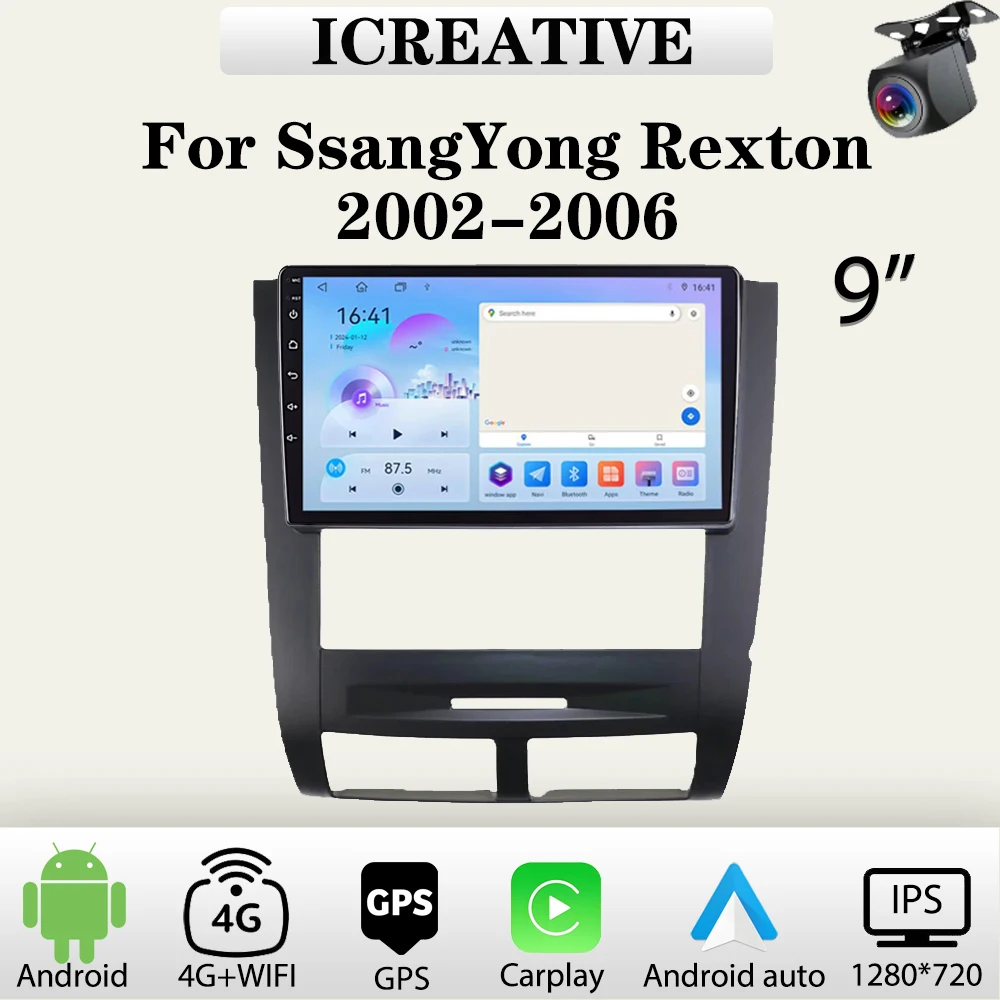 Car Radio for SsangYong Rexton 2002-2006 Multimedia Video Player Wireless Carplay & Android Auto Touch Screen 9‘’ Navigation GPS