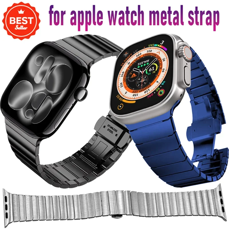 

Металлический ремешок для Apple Watch 45 мм 49 мм 44/42/41/40/46 мм, браслет из нержавеющей стали с безопасной застежкой iWatch Ultra 2 11 10 9 8 7 6 5 4 SE