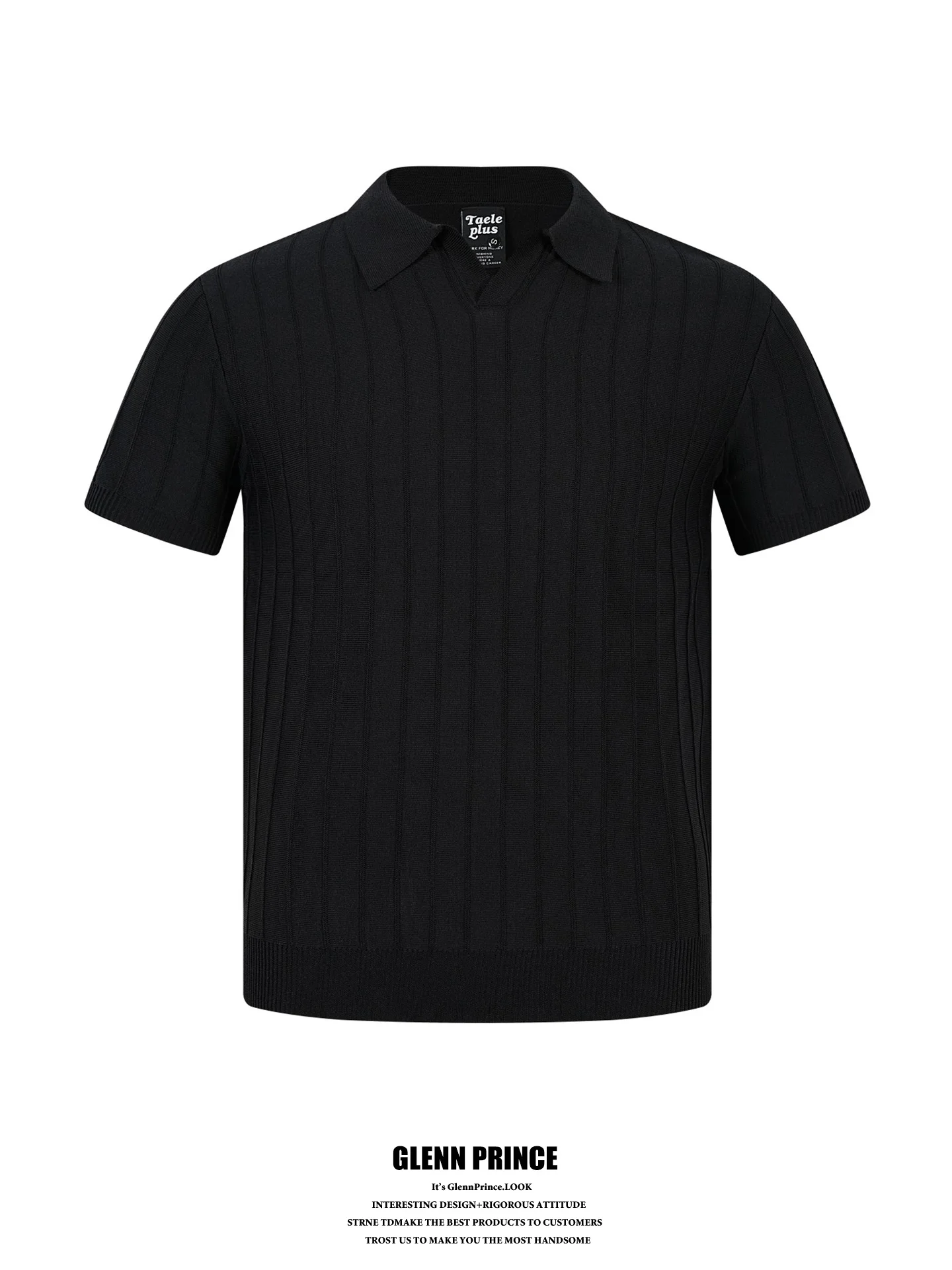 

GPstudio Men's Knitted Shirt V-neck Short Sleeve Slim Fit Summer Commute Suitable Shoulder T-shirt Texture Dark Stripe