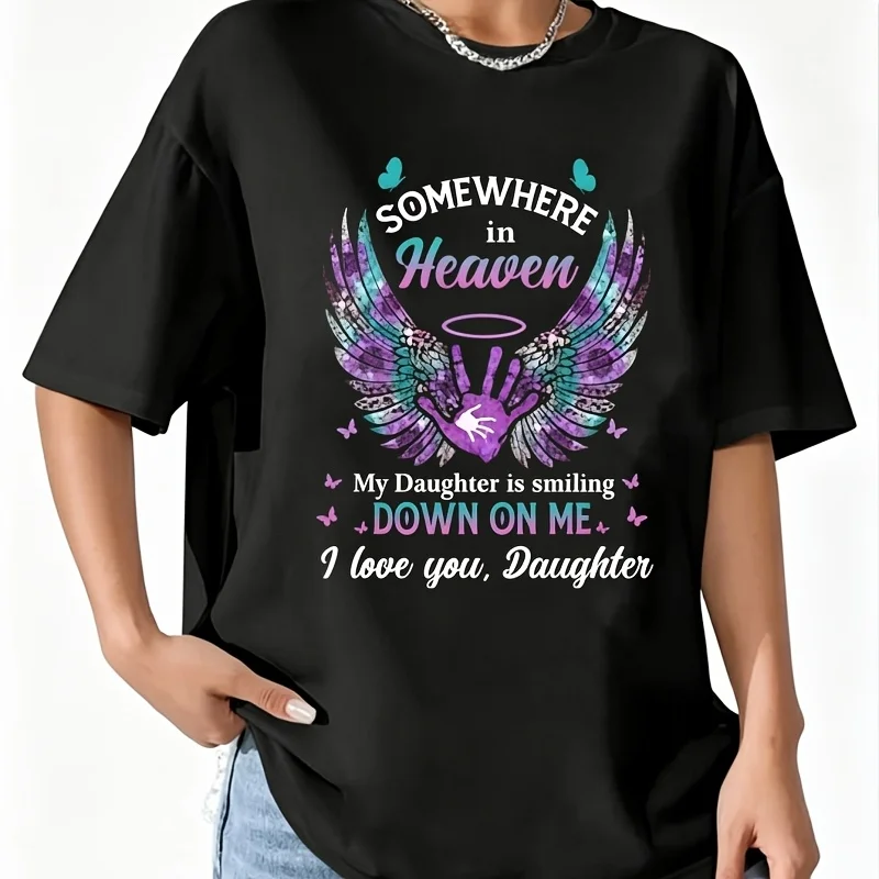 Somewhere in Heaven Women's 100% Cotton T-Shirt Short Sleeve Top Casual Round Neck Fun Print Tee S-5Xl