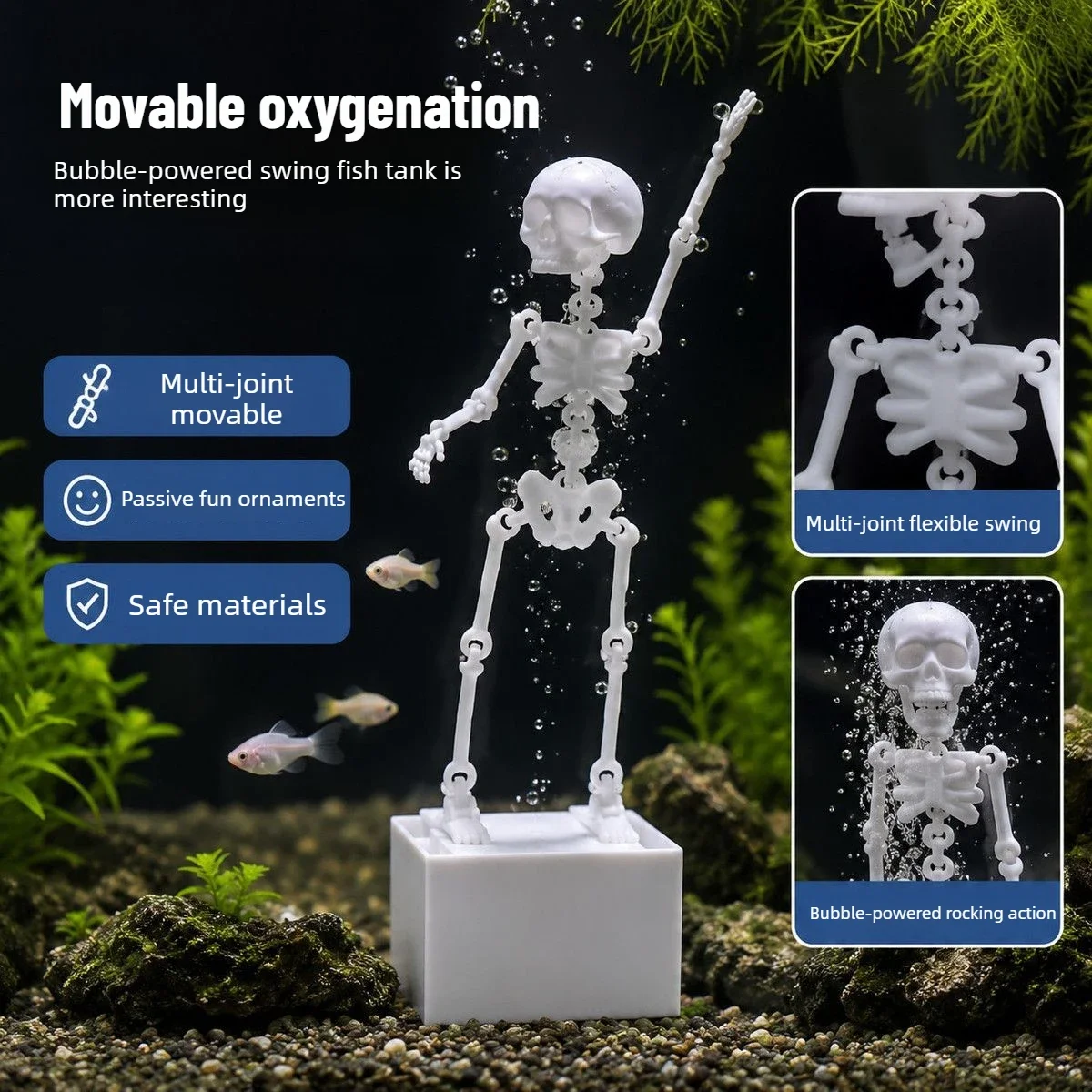 3D-gedruckte Fischbecken-Skelett-Dekoration, gotisches tanzendes Skelett, pneumatisches Modell für Fischbecken, Aquarium-Zubehör – Detail 7