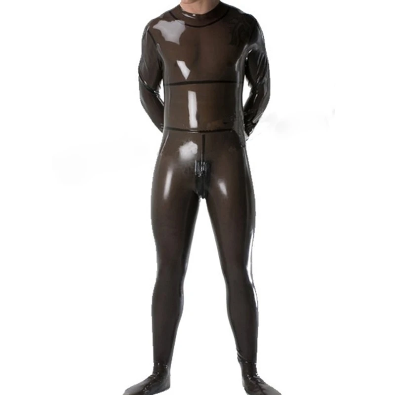 Men black latex catsuit with socks rubber bodysuits for men Jumpsuit