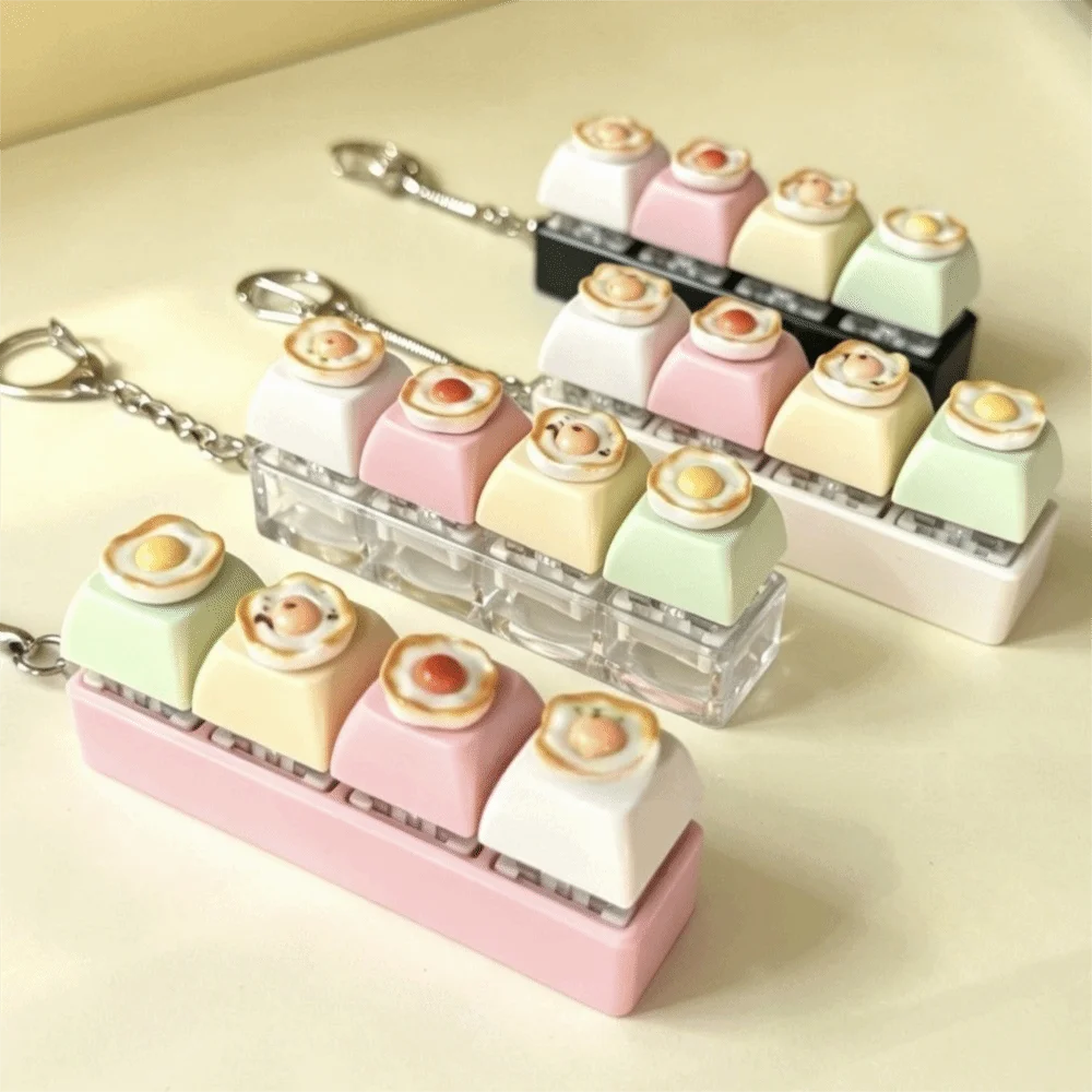 Fried Eggs Mechanical Keycap Keychain Mechanical Click Cute Clicker Keychain Mini Finger Press Button Keycap Keychain