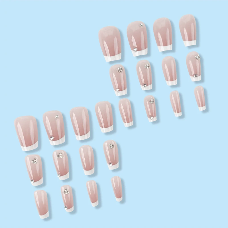 Luxury Handmade Press on Nails Dusty Pink Rhinestone Fake Nails Medium Long Glitter Gel Nail Tips Bling Diamond Manicure Set view 3