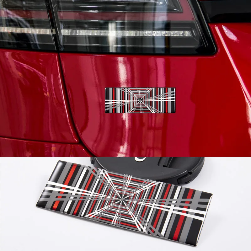 

3D Car Styling PLAID Graphic Trunk Fender Body Logo Badge Emblem Decals Decoration Sticker For Tesla Model 3 X Y S Accessories