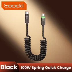 Toocki 1.8/1.2M USB C to Type C Cable for iPhone 16 15 Pro Xiaomi LED PD100W Fast Charging USB C Spring Wire for Samsung Laptop