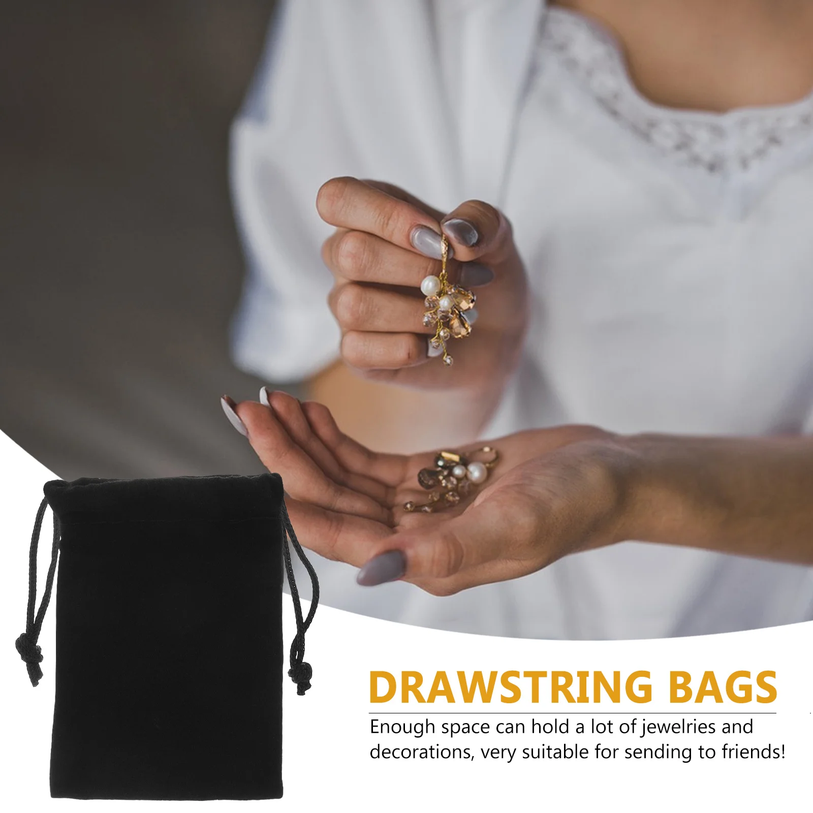 50pcs Pouch 7X9Cm Black Drawstring Storage Bag For Jewelry Coins Candy Pens Small Organizer Case Party Favor Gift Bag