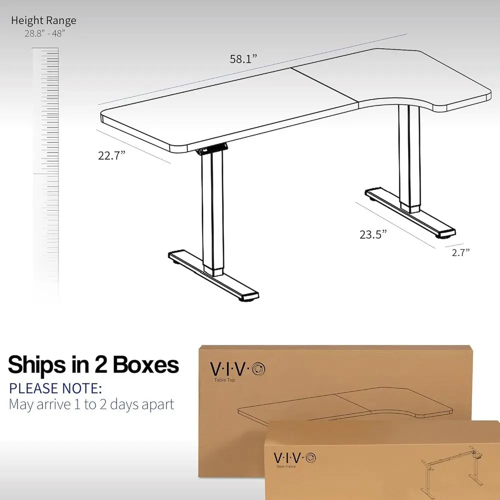 L-Shaped Electric Standing Desk, 58x35 inches, Memory Height, 220 lbs Capacity, Reversible Black Top