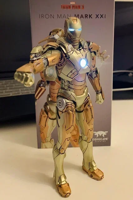 New Genuine Comicave 1/12 Iron Man Marvel Anime Figure Armor Mk46 Joint Action Model Dolls Lighted Collection 75% Alloy Toy Gift