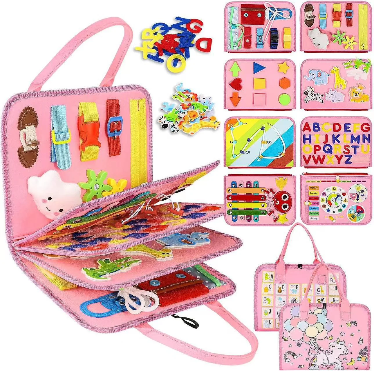 7IN1 Felt Busy Board Educational Sensory Motor Skill Activity Developing Book Toddler Learning Cognitive Exercise Boy Girl Toy
