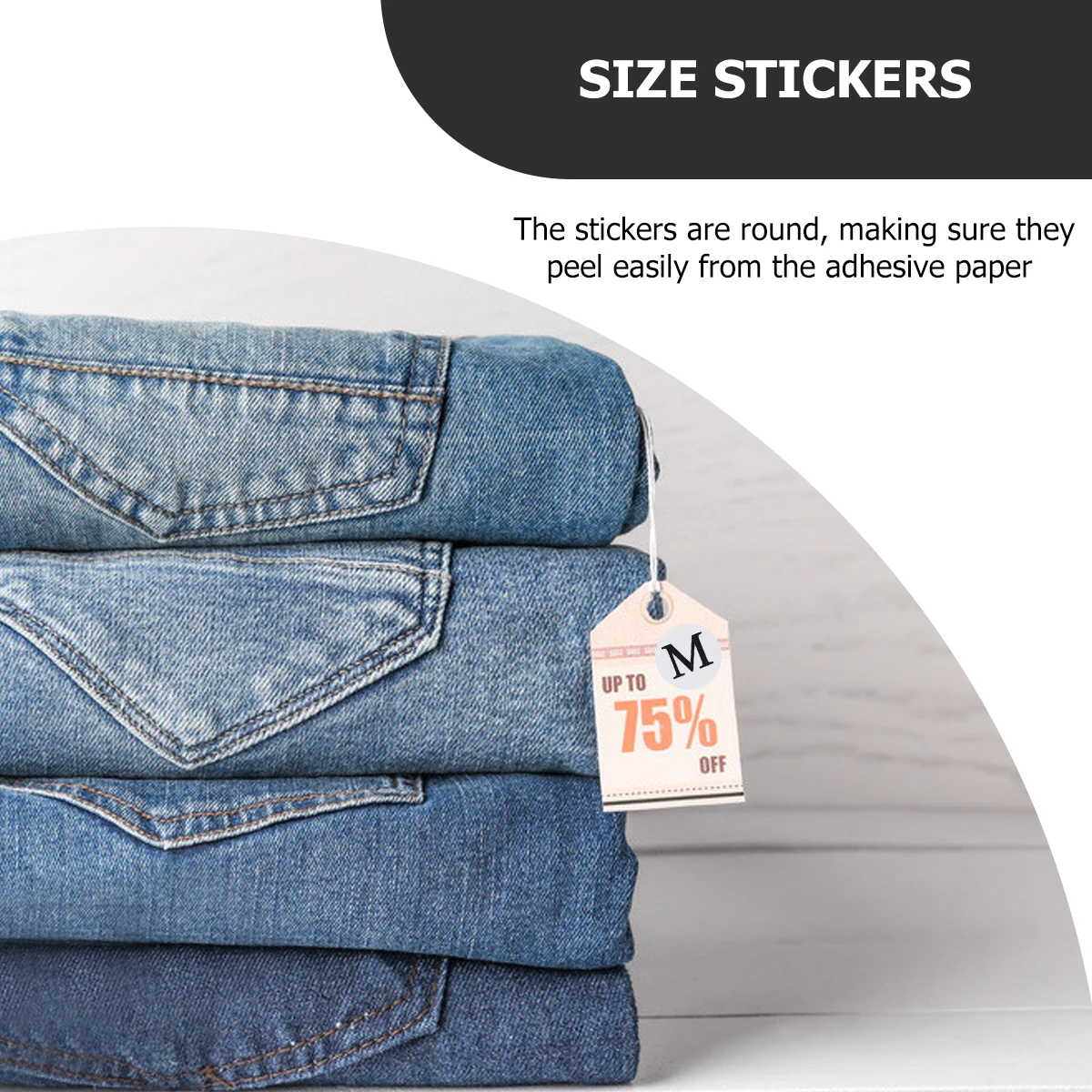 

5 Packs Round Size Stickers Self Adhesive Clothing Labels Apparel XS S M L XL White Black For Fabric Plastic Paper Folder
