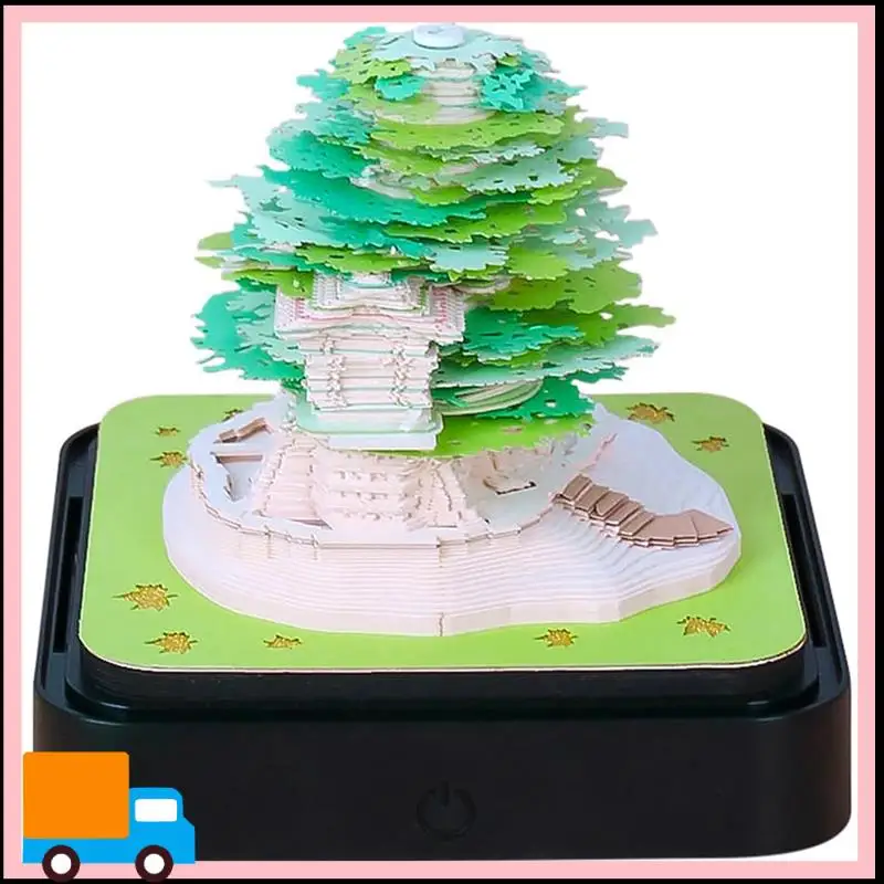3D Art Calendar Memo Pad 2024, Creative Timepiece Calendar Sakura Tree Rip Away Paper Carving Sticky DIY Note Green Easy To Use
