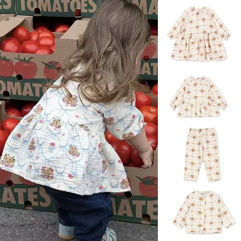 

Детская одежда, европейское платье принцессы для девочек, коллекция 2024, футболка с длинными рукавами, осенний милый топ в стиле мопс, блузка и штаны, детские комплекты