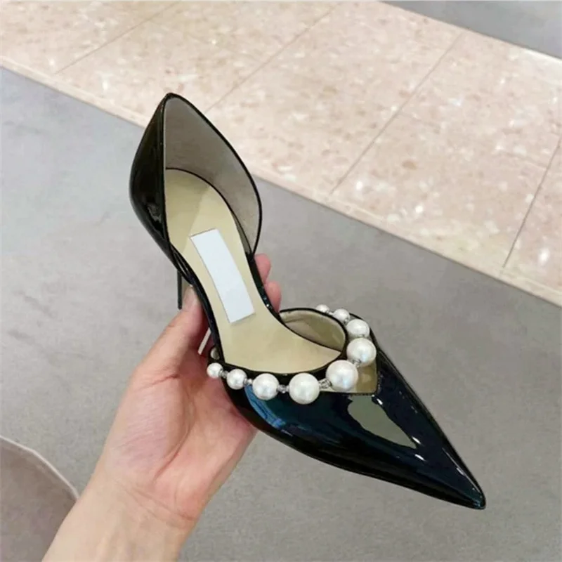 Pearl Decoration 11Cm Heel Slim Heels Shoes Versatile Daily High Heels Pointed Toe Sandalias Femininas Party Chaussures